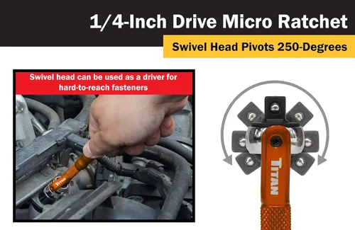 Miniatura 7 de Titan Tools 11322 - Destornillador con trinquete micro de 1/4 de pulgada x 4 pulgadas y 90 dientes - Naranja
