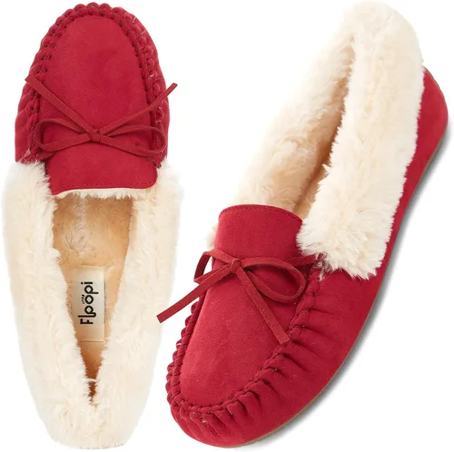 Miniatura 39 de Floopi Pantuflas para mujer, forro de piel sintética suave con espuma viscoelástica acogedora, pantuflas de casa para mujer con suela antideslizante