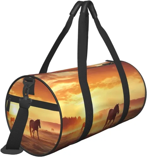 Miniatura 8 de Sports Gym Bag for Women Men Travel Duffel Bag Tote Horses on Pasture at Sundown Weekender Bag Canvas Carry on Overnight Bag for Travel Swimming
