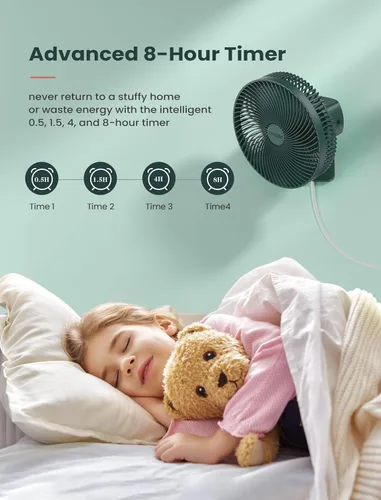 Miniatura 3 de Comoistar Ventilador pequeño oscilante de 10 pulgadas para montaje en pared con control remoto y temporizador, 4 velocidades, adaptador incluido
