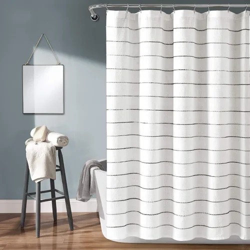 Lush Decor Cortina de Ducha de Algodón Teñido con Hilo a Rayas Ombré, 72" W x 72" L, Gris y Multicolor - Cortinas de Ducha de Tela - Cortina de Baño