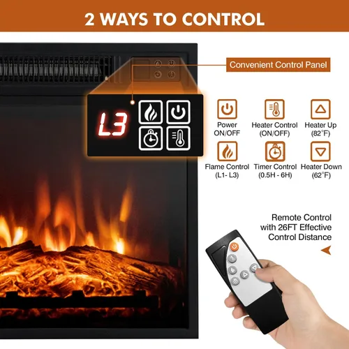Miniatura 4 de ORALNER Inserto de chimenea eléctrica de 18 pulgadas, calentador de chimenea empotrado con 3 efectos de llama LED, control remoto y temporizador
