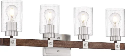 Miniatura 7 de Nuvo 60/6961 - Acabado de madera de níquel cepillado y nuez moscada con vidrio transparente sembrado, 1 luz