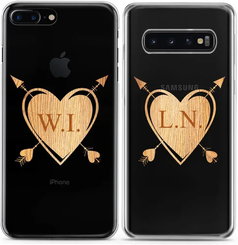 Miniatura 4 de Fundas a juego para parejas compatibles con iPhone 16 15 14 13 12 11 Pro Max Mini Xs X 6s 8 Plus 7+ Xr 10 SE 5 personalizado de madera con nombre
