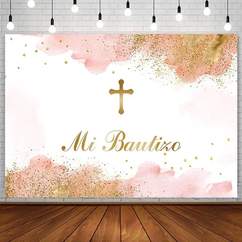 Miniatura 8 de Sendy Telón de fondo de 7 x 5 pies, decoración de fiesta de bautismo mexicano, Dios bendiga al niño, primera comunión, nubes de acuarela azul, fondo
