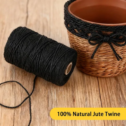 Miniatura 5 de Cordel de yute natural negro de 0.079 in y 328 pies, para regalo de manualidades, proyectos de manualidades, envoltura, agrupación, embalaje, cordel