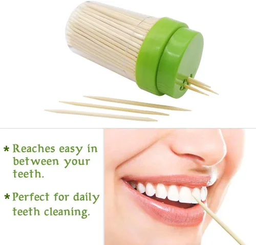 Miniatura 3 de BLUE TOP Palillos de dientes de madera de bambú, 1000 unidades en 4 botellas de 250, soporte redondo resistente para palillos de dientes de doble