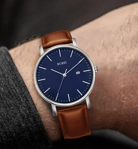 Miniatura 6 de BUREI - Reloj de pulsera analógico para hombre con fecha, extensible de malla de acero inoxidable