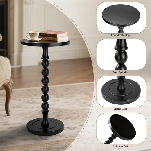 Miniatura 5 de Mesa auxiliar redonda para espacios pequeños, mesa de bebidas con pedestal de madera de roble, mesa auxiliar moderna para sala de estar, dormitorio