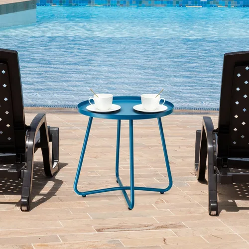 Miniatura 7 de danpinera - Mesa auxiliar de acero resistente a la intemperie, metal, redonda y pequeña para exteriores, para patio, balcón, jardín y mesita