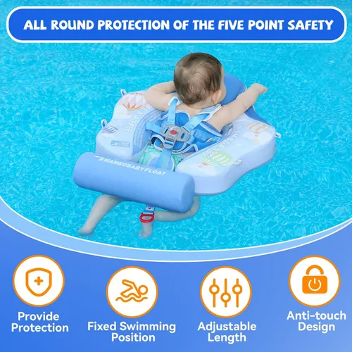 Miniatura 4 de GENTEACO Mambobaby Flotador de natación para bebé con toldo, flotador no inflable para piscina infantil con cola, de 3 a 24 meses, evita voltearse