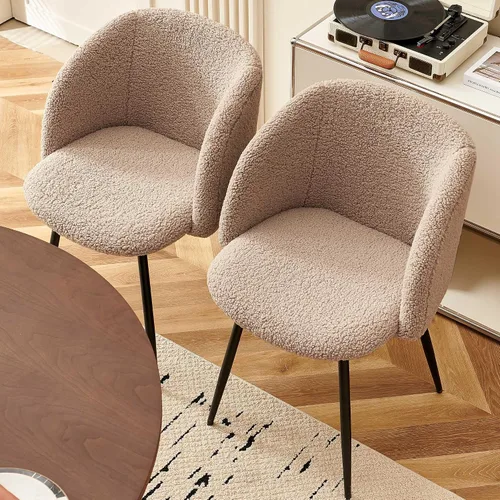 Miniatura 3 de Homedot Juego de 2 sillas de comedor tapizadas de barril negro, modernas sillas de cocina de mediados de siglo, cómodas con asiento acolchado