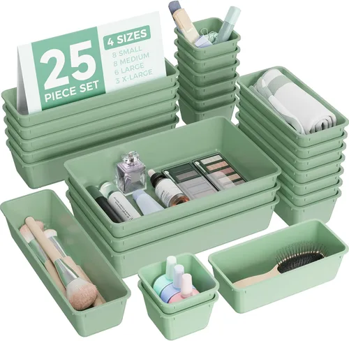 Miniatura 13 de BiuLeon - Juego de 25 organizadores de cajones de plástico, 4 tamaños, organizador de tocador y maquillaje, bandejas organizadoras para cajones