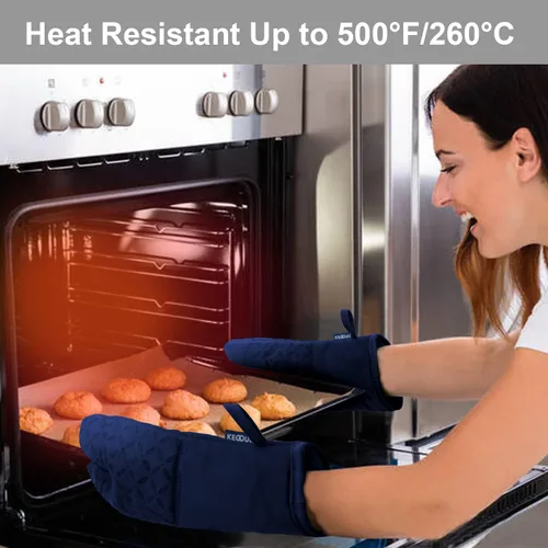 Miniatura 6 de KEGOUU Juego de 6 manoplas para horno y soportes para ollas, guantes para horno de cocina, resistentes al calor, 500 grados, extra largos