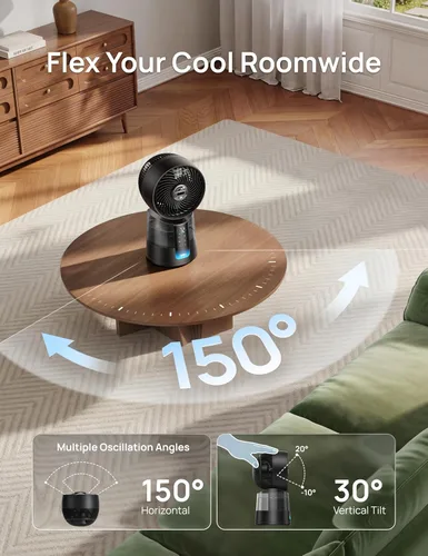 Miniatura 7 de DREO TurboCool Ventilador de nebulización 516, oscilación omnidireccional de 150°+30°, ventilador de enfriamiento de escritorio de caída de 5 ℉