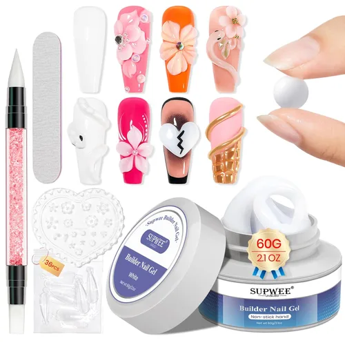 Miniatura 10 de Gel de uñas 3D de 1.06 oz (30 g), gel de escultura 3D para arte de uñas, extensión de gel sólido transparente, antiadherente, gel duro para esculpir