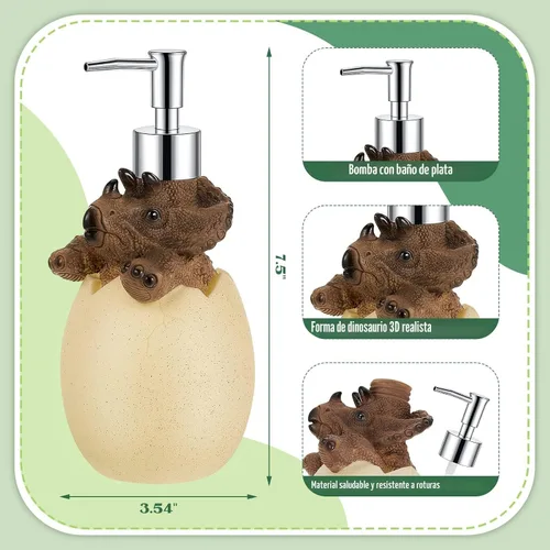 Miniatura 2 de Dispensador de jabón de dinosaurio, 2 piezas, dispensador de jabón para niños, lindo dinosaurio, accesorios de baño, loción de ducha de animales