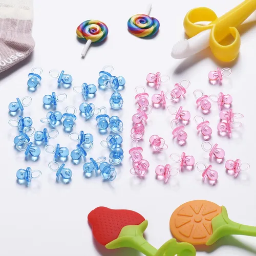 Miniatura 8 de 150 mini chupones acrílicos para juego de baby shower, chupones a granel de 0.86 pulgadas para revelación de género, recuerdos de fiesta, decoración