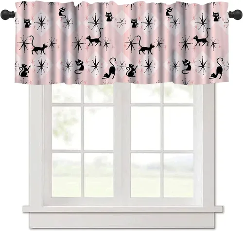Miniatura 10 de Cenefa de cortina geométrica para ventanas, cenefa moderna con bolsillo para barra, 1 panel, cortinas cortas abstractas para playa, cortinas cortas