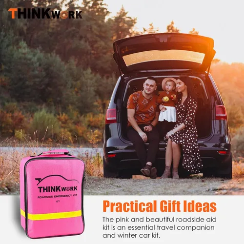 Miniatura 9 de THINKWORK Kit de Emergencia para Automóvil para Regalos de Adolescentes y Damas, Kit de Asistencia en Carretera de Emergencia Rosa con Compresor