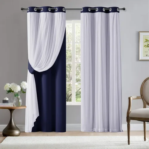Miniatura 40 de BONZER Cortinas opacas con superposición transparente, mezcla y combina paneles de ventana de doble capa con aislamiento térmico para sala de estar