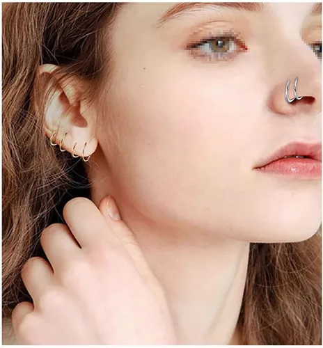 Miniatura 4 de Piercing de aro doble para nariz, labio, piercing para cartílago nasal, piercing individual de doble espiral, aretes de nariz unisex, Acero