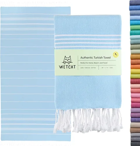 Miniatura 48 de WETCAT Toalla de playa original turca (39 x 71) – Peshtemal prelavado, 100% algodón, muy absorbente, de secado rápido y ultra suave, seguro