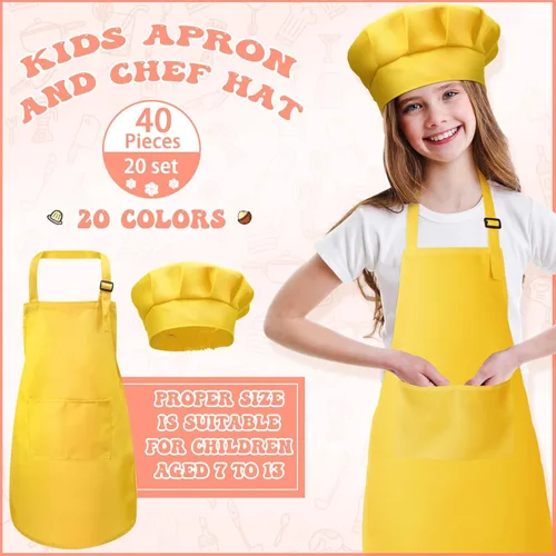 Miniatura 4 de Juego de 40 piezas de delantal de chef para niños y niñas, delantales de chef a granel para cocinar, pintura, delantal con babero para niños de 7 a