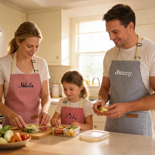 Miniatura 2 de Delantal personalizado para mujeres, hombres y niños, bordado con nombre y texto, delantales personalizados a rayas para adultos con bolsillos
