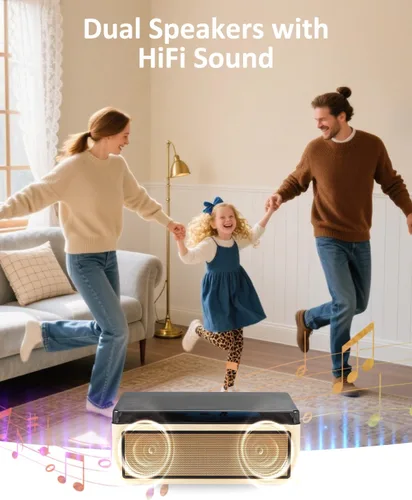 Miniatura 5 de Gelielim Reproductor de CD retro, reproductor de CD de escritorio con entrada y salida Bluetooth, batería recargable, altavoces de alta fidelidad