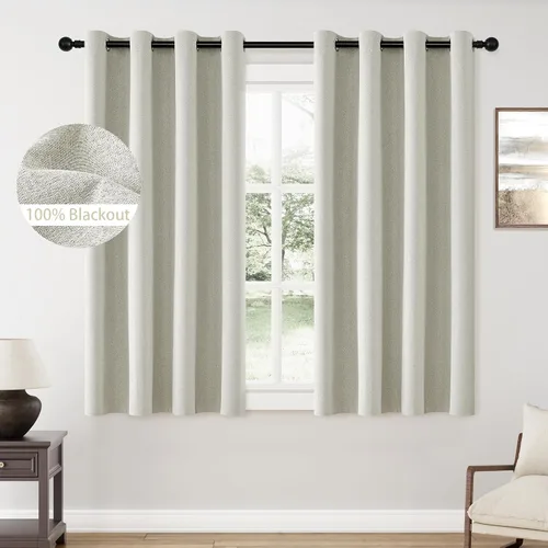 Miniatura 57 de ChrisDowa Cortinas 100% Opacas de Abedul Sólido de 45 Pulgadas de Largo, 2 Paneles para Dormitorio y Sala de Estar, Estilo Granja Oscurecedoras