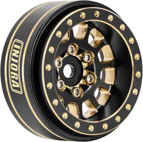 Miniatura 4 de INJORA 1.0 Plus Llantas de rueda Beadlock de latón 4 piezas 12-radios para TRX4M SCX24 FCX24 1/24 1/18 RC Crawler, 42g/pieza (Negro y Oro)