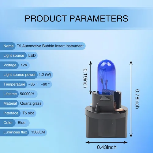 Miniatura 2 de 10 PCS Luces Halógenas T5 para Instrumentos de Automóvil, 12V 1.2W Luz Indicadora de Aire Acondicionado de Filamento Único Luz de Freno, Instalación