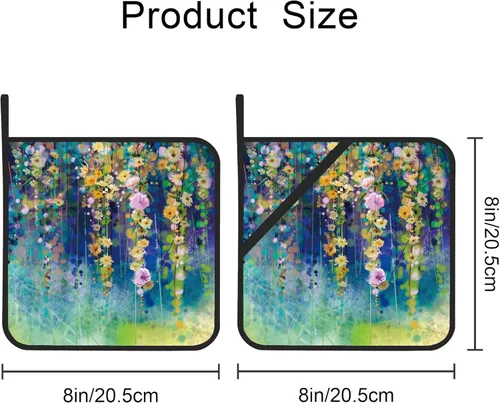 Miniatura 2 de Juego de 2 soportes para ollas de pintura de acuarela floral abstracta, resistentes al calor, para microondas, horno, horno y barbacoa