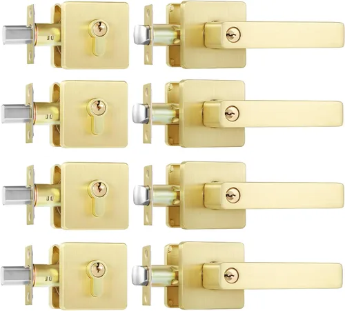 Miniatura 38 de Leydebong - Paquete de 4 picaportes resistentes para entrada con llave, manija dorada, llaves iguales/combo con llave, reversible para la izquierda