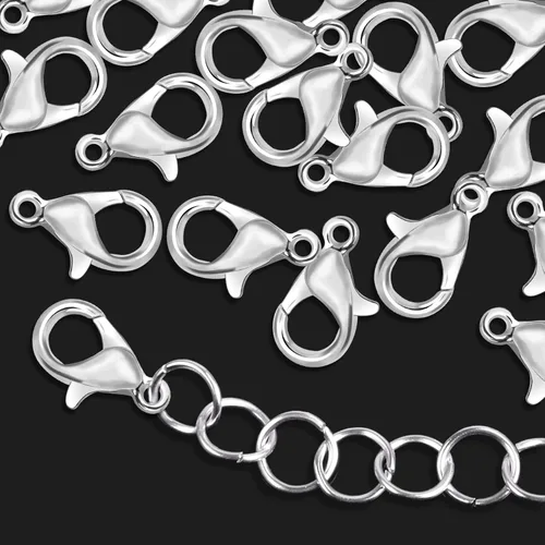 Miniatura 3 de 400 piezas de cierres de garra de langosta con kit de anillos de salto abiertos, cierres plateados para pulseras y collares, ganchos para hacer