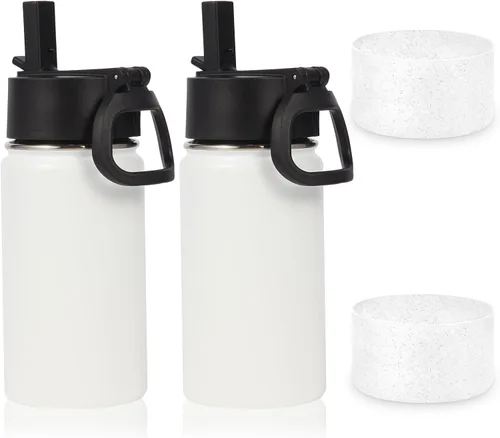 Miniatura 29 de Volhoply Botella de agua de acero inoxidable aislada de 14 onzas con tapa de pajita y funda de silicona, sin BPA, fácil de usar para niños y niñas