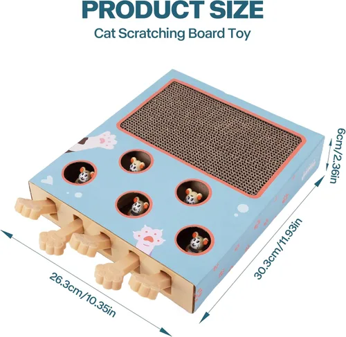 Miniatura 7 de PAWISE Juguete rascador interactivo para gatos, tablero rascador de cartón 3 en 1 y caja de juguetes interactiva de rompecabezas para gatos