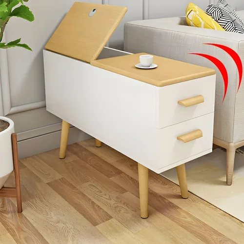 Miniatura 4 de Mesa auxiliar, mesa auxiliar de madera moderna con cajones y gran almacenamiento para almacenamiento compacto, muebles de oficina en casa, 1 natural