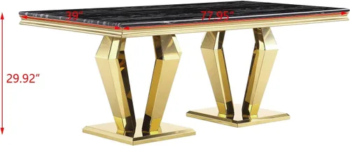 Miniatura 4 de ACEDÉCOR Juego de 4 mesas de comedor, mesa rectangular con parte superior textil, base geométrica de metal y 4 sillas de comedor de piel sintética