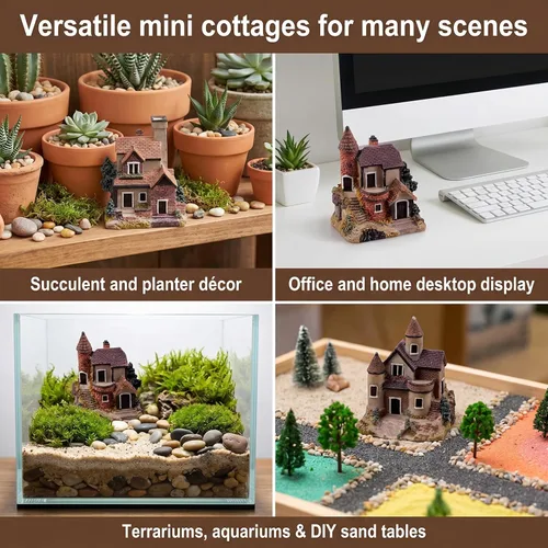 Miniatura 3 de 4 piezas de casa en miniatura de hadas, jardinería, micro paisaje, pueblo, piedra, bonsái, terrario, manualidades, adornos, accesorios, decoración