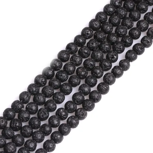 Miniatura 83 de GEM-Inside Cuentas sueltas de piedra natural de lava negra de 8 mm, redondas, piedra de energía para hacer joyas 15' Negro