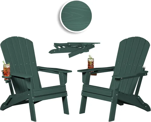 Plawdlik Silla plegable Adirondack, probada por SGS, con textura de madera y portavasos, resistente a todo tipo de clima, cómoda para piscina, patio