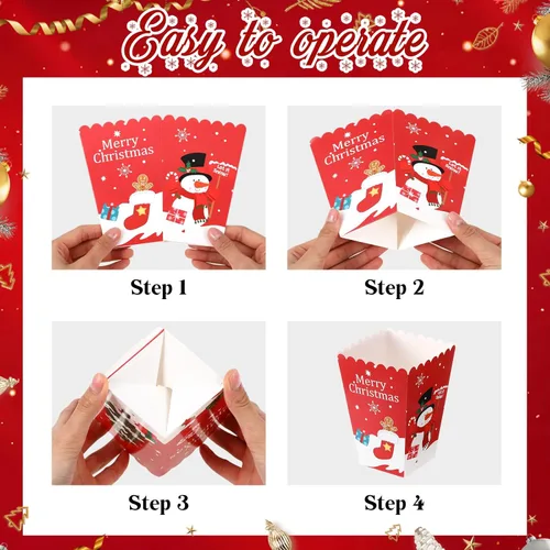Miniatura 3 de Baderke 24 cajas de palomitas de maíz de Navidad, mini caja de dulces de Navidad, caja de golosinas de galletas, muñeco de nieve, Papá Noel, copo