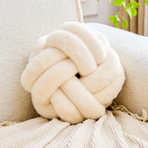 Miniatura 15 de Almohada de nudo de bola, cojín decorativo redondo para arrojar, almohada de felpa suave beige anudada de 8 pulgadas, cojín decorativo de nudo