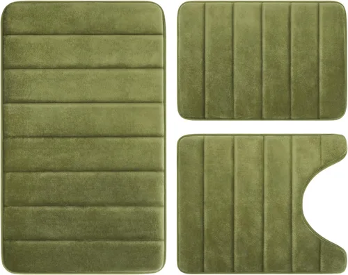 Miniatura 14 de BYSURE Juego de 3 tapetes de baño de espuma viscoelástica color gris, antideslizantes, extra suaves, absorbentes, lavables a máquina y secos