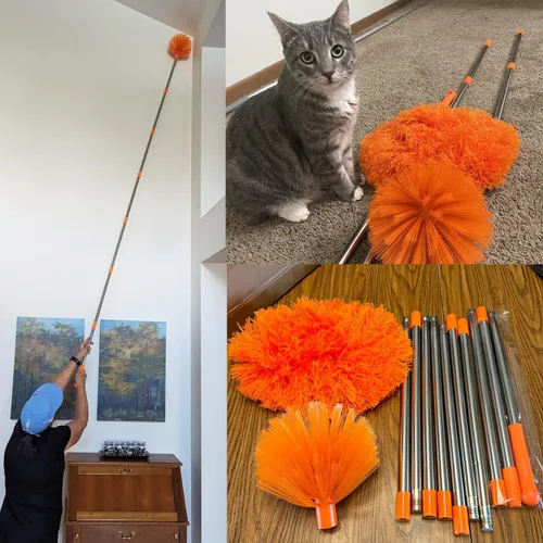 Miniatura 7 de Kit de polvo de alto alcance de 20 pies, plumero de telaraña y ventilador de techo con poste de extensión de 3 a 14 pies para limpieza, limpiador