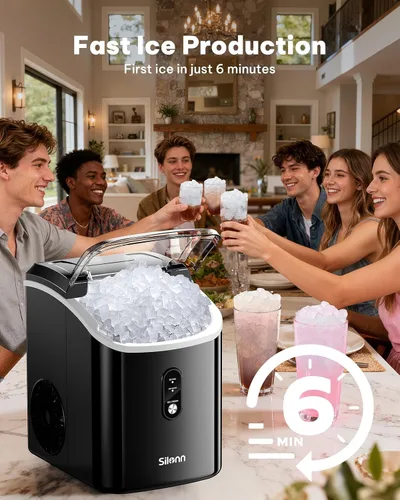 Miniatura 5 de Silonn Nugget Ice Makers - Máquina de hielo de pellets masticables de 38 libras/24 horas con función de autolimpieza, máquina de hielo portátil