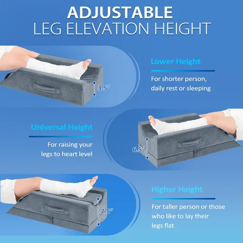 Miniatura 4 de Wellsin - Almohadas ajustables de 4 alturas para elevación de piernas después de cirugía, lesiones de rodilla y tobillo, almohada de cuña de pierna