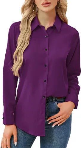 Miniatura 7 de Blusas de negocios para mujer, de manga larga, sin arrugas, con botones, ajuste clásico, cuello para el trabajo y la oficina
